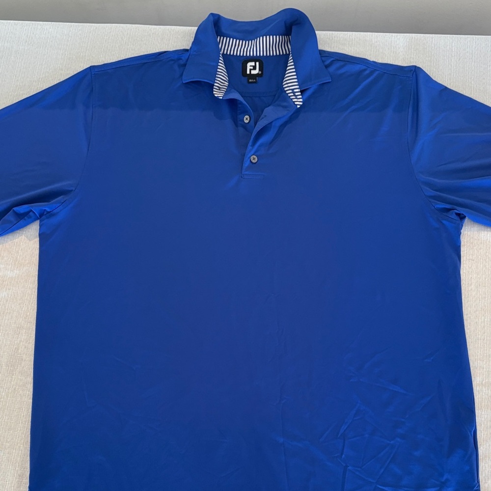 FootJoy Men's Royal Blue Performance Polo with Striped Collar Accent